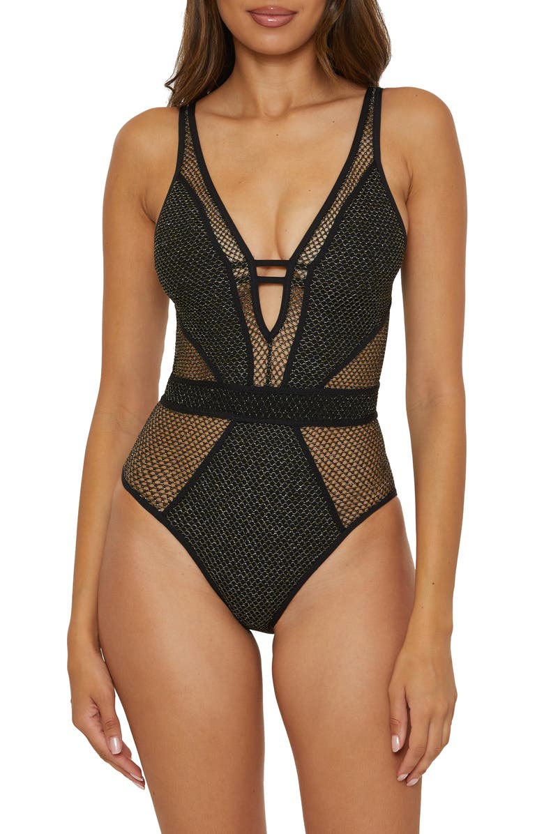 Becca Network Mesh One-Piece Swimsuit, Main, color, 
