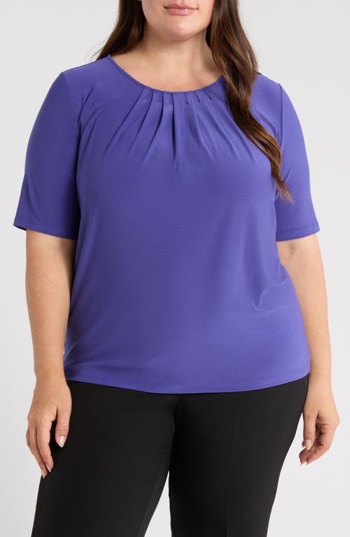 Kasper Pleat Neck Top In Blue