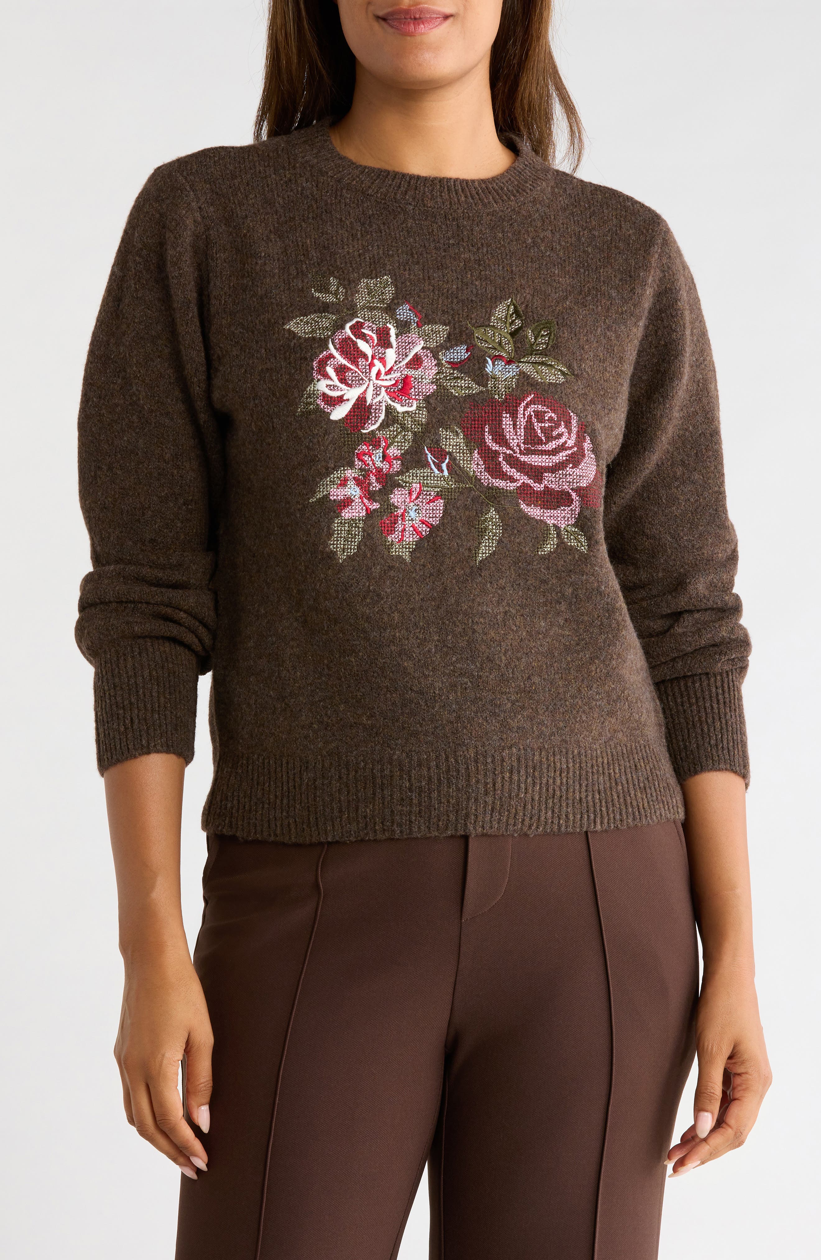 Floral Embroidered Crewneck Sweater