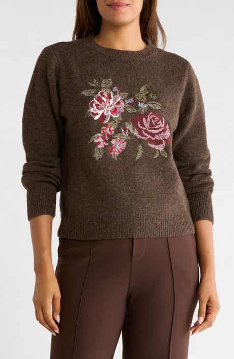 Floral Embroidered Crewneck Sweater