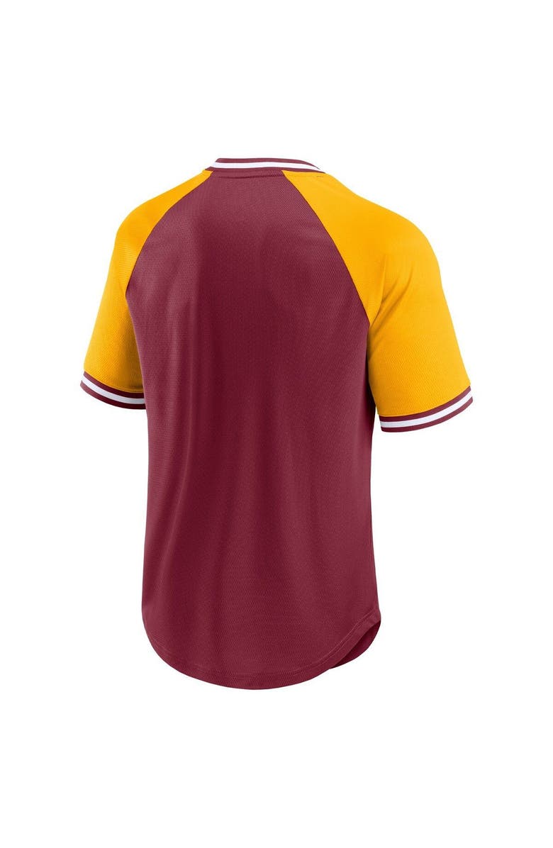 FANATICS Men's Fanatics Branded Burgundy/Gold Washington Commanders Second Wind Raglan V-Neck T-Shirt, Alternate, color, Burgundy