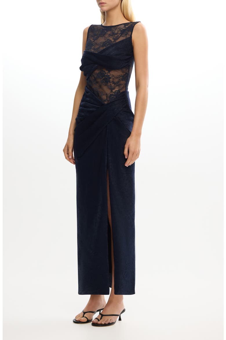 Nida Sleeveless Stretch Lace Gown, Alternate, color, SAPPHIRE