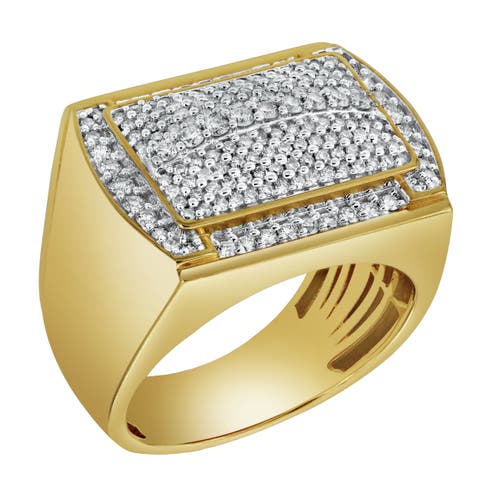 Hip Hop Headlight 14K Yellow Gold Diamond Men Statement Ring - 3.24ct.