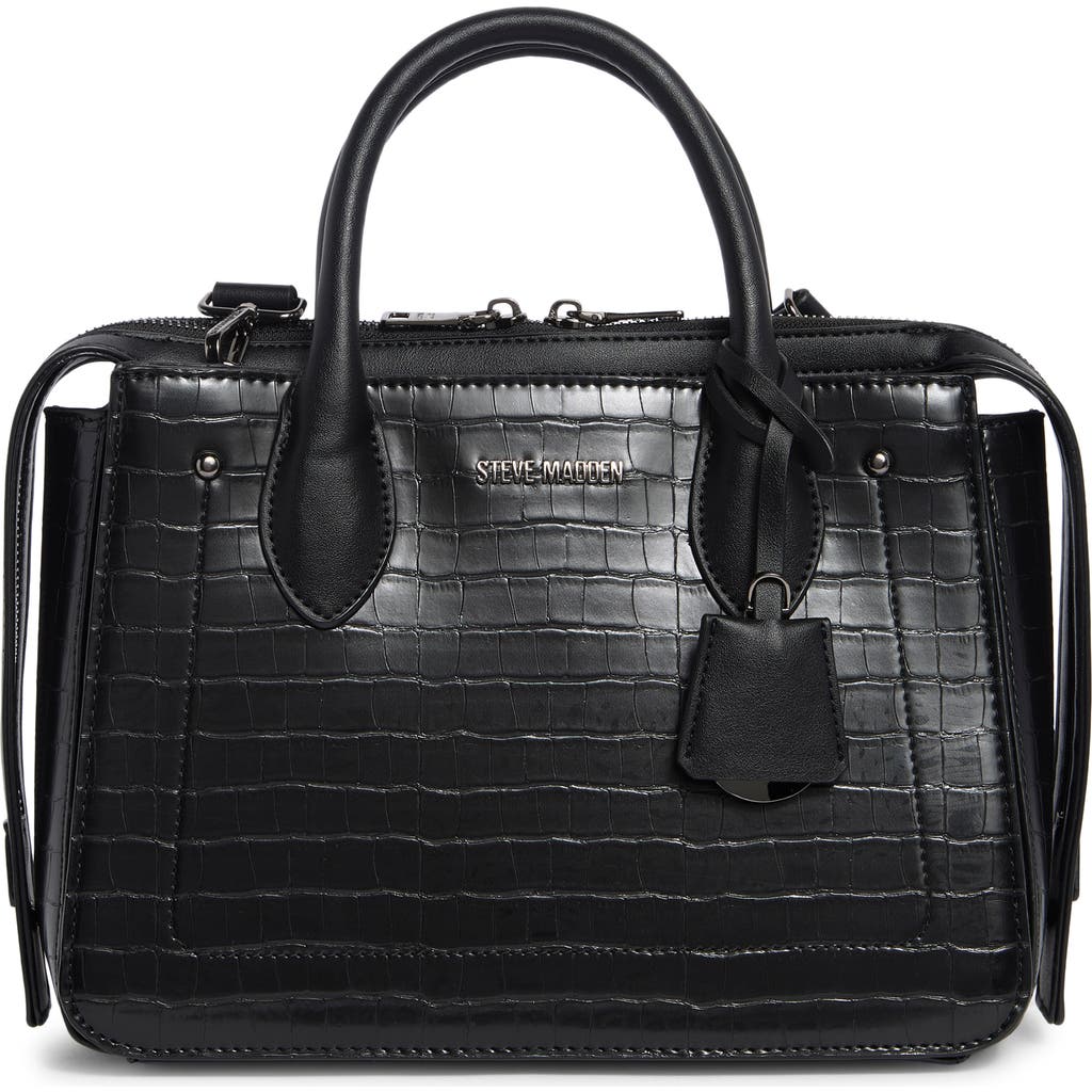 Steve Madden Foster Croc Embossed Satchel Bag In Black