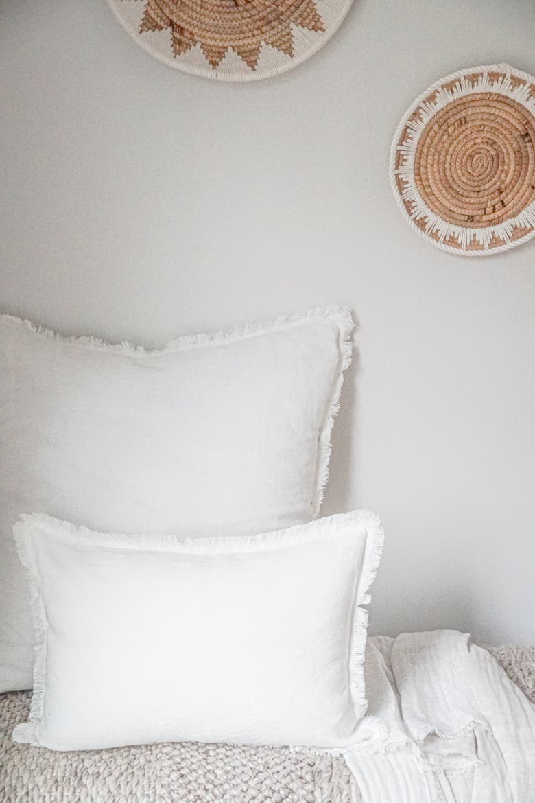 Natural Beige Fringe So Soft Linen Pillows with Down Insert, Alternate, color, White