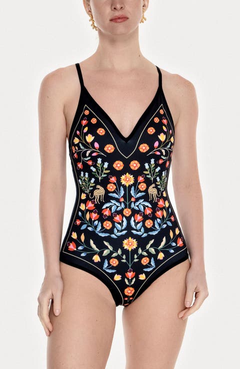 Night Imagination Reversible V-Neck One-Piece Swimsuit