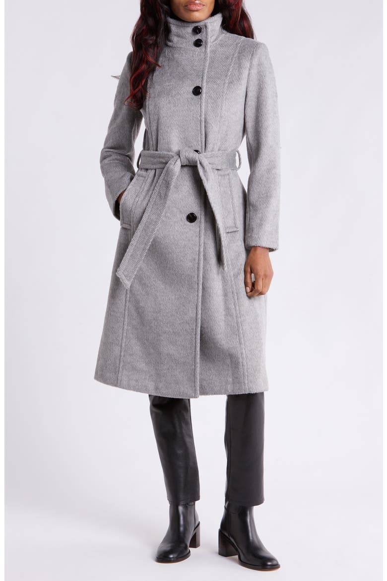 Asymmetrical Stand Collar Wool Blend Coat, Main, color, HEATHER GREY