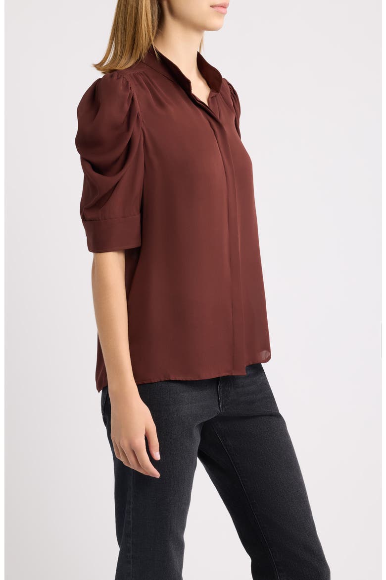 The Gillian Ruched Sleeve Silk Top, Alternate, color, CURRANT