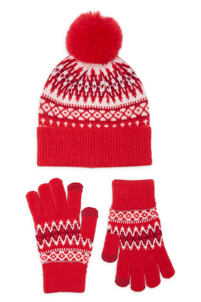 Fair Isle Beanie and Glove Set, Main, color, RED