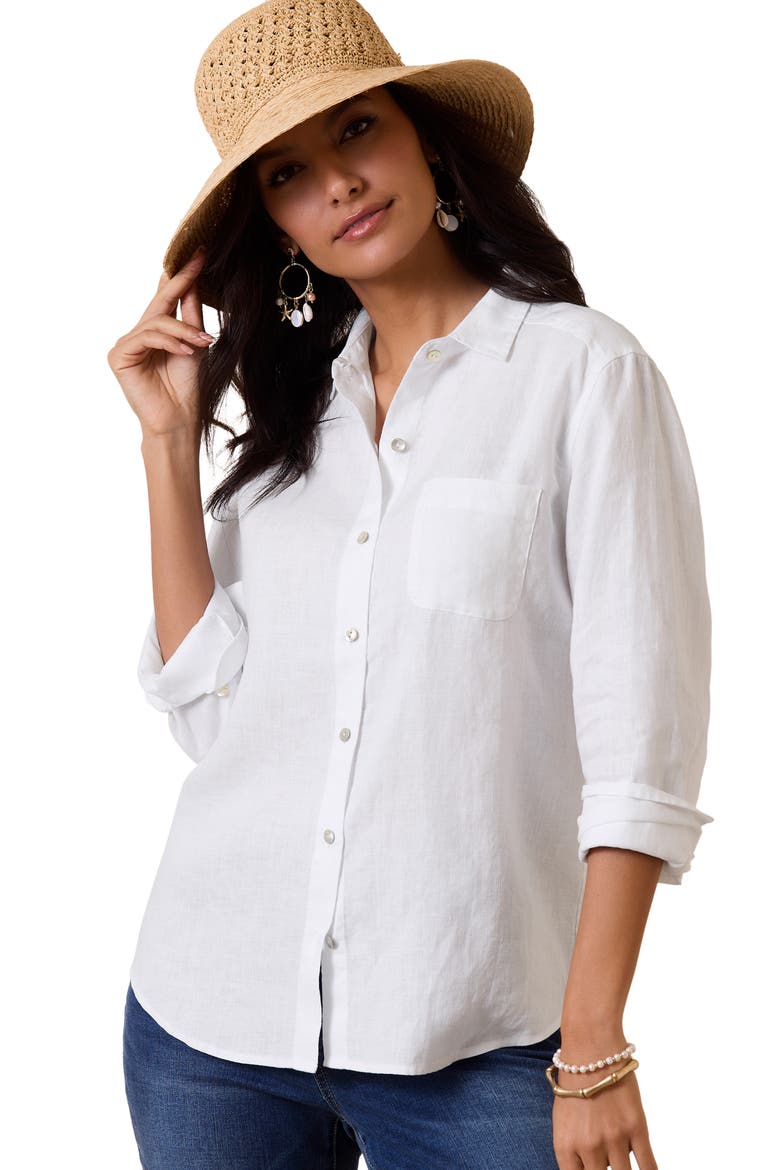 Coastalina Linen Button-Up Shirt, Alternate, color, WHITE