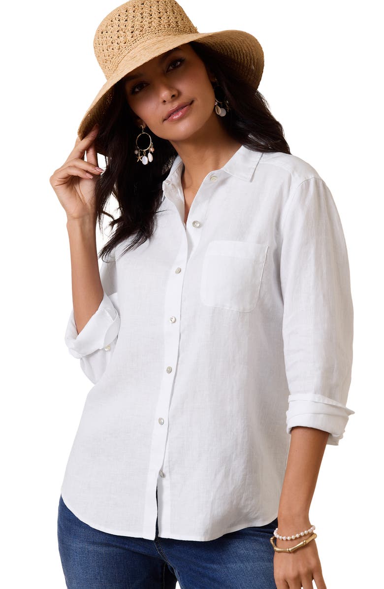 Tommy Bahama Coastalina Linen Button-Up Shirt, Alternate, color, White