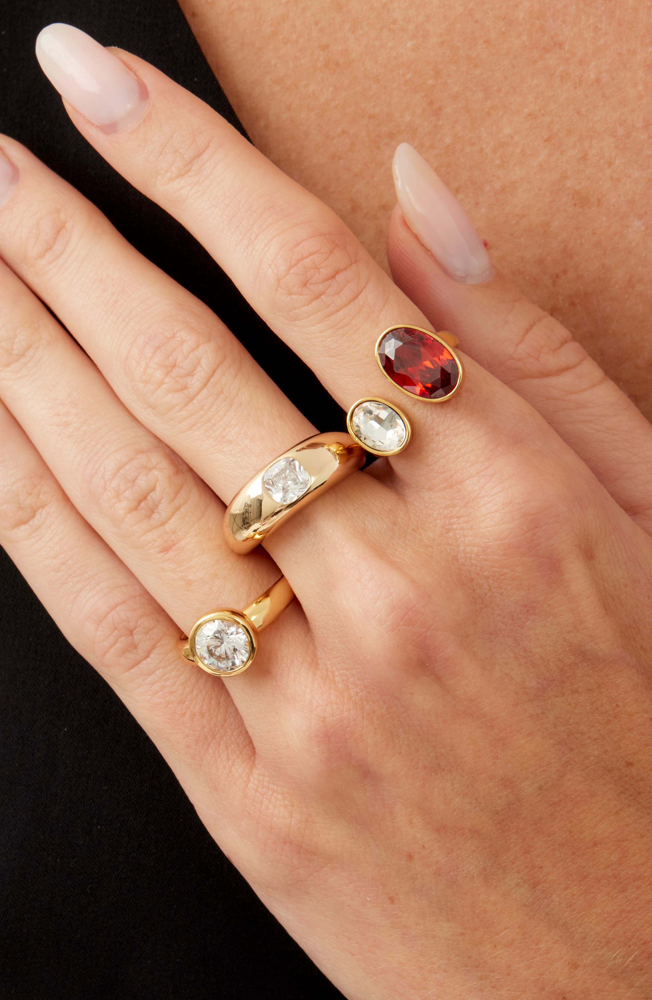 SAVVY CIE JEWELS Set of 3 Crystal & Cubic Zirconia Adjustable Rings ...