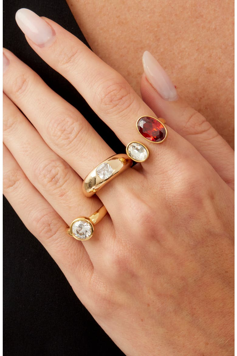 Set of 3 Crystal & Cubic Zirconia Adjustable Rings, Main, color, YELLOW