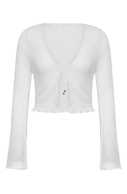 Sunshine 79 Flora Flair Crop Open Stitch Cover-up Top In White