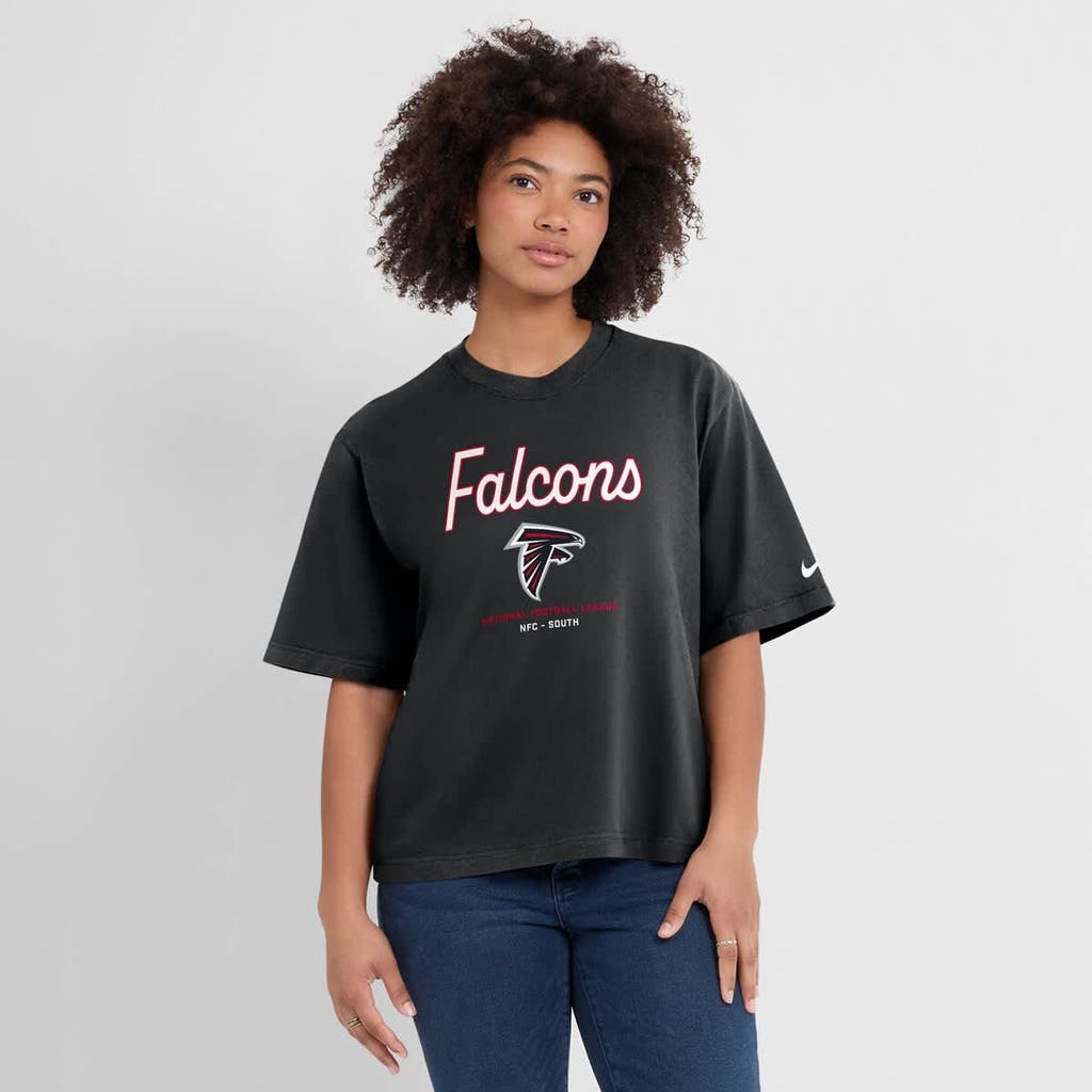 Nike Black Atlanta Falcons Essential Script Relaxed Boxy T-shirt In Black