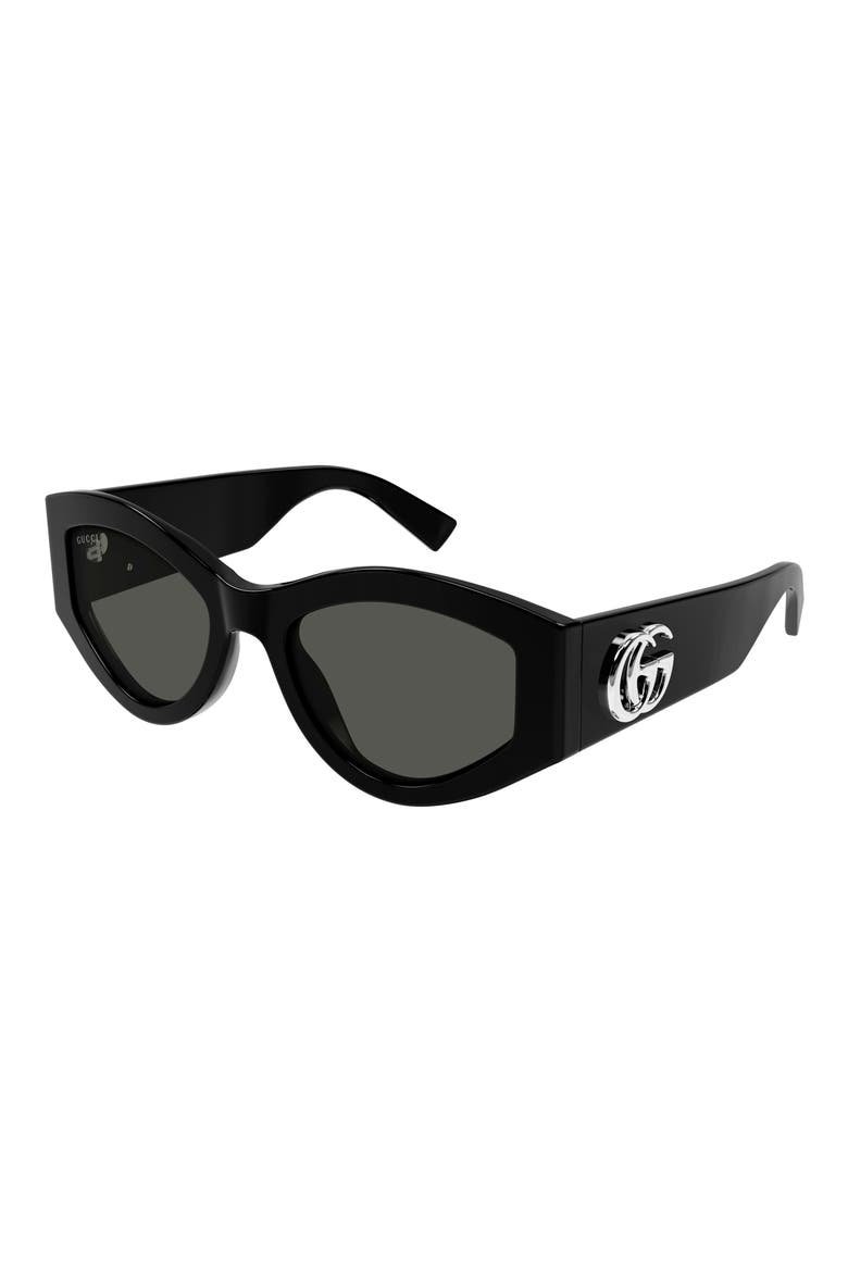 53mm Geometric Sunglasses, Alternate, color, BLACK