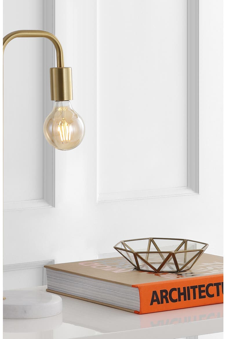 Axel 20.5" Minimalist Glam Gold Pipe Metal/Marble LED Table Lamp, Brass Gold, Alternate, color, Brass Gold/White