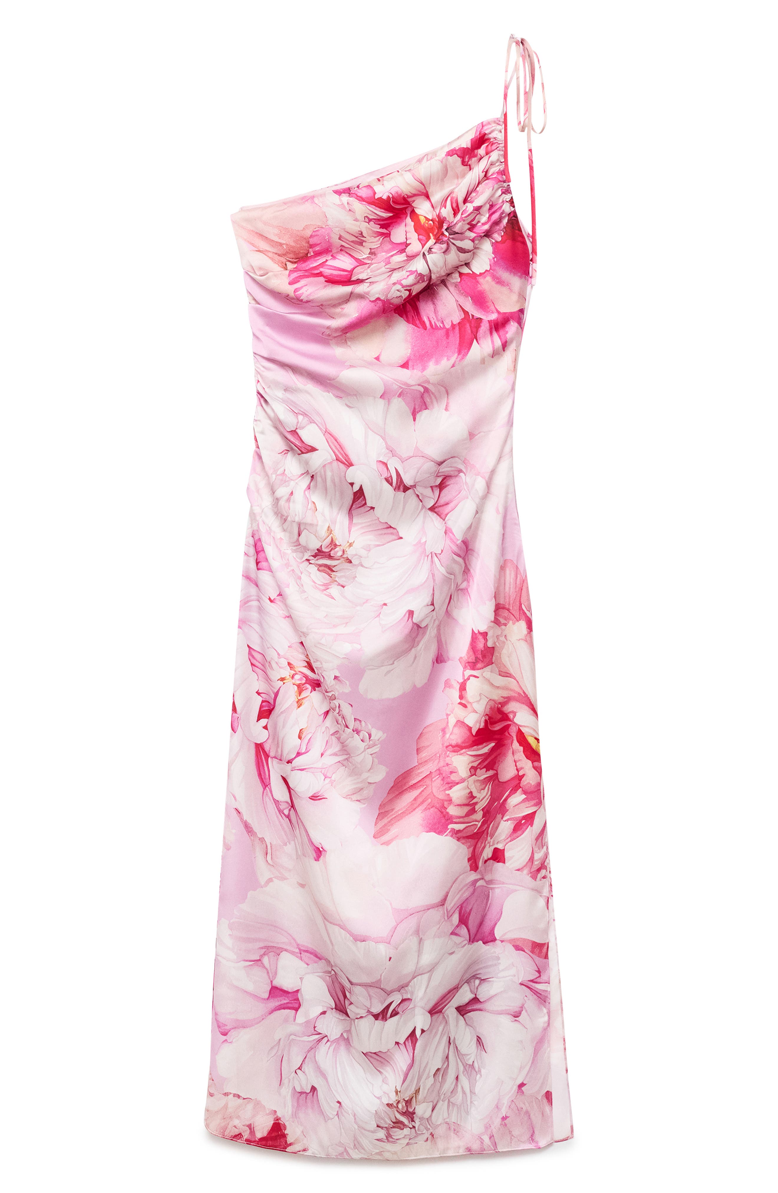 MANGO Floral Print One-Shoulder Dress