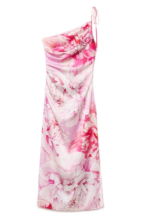 Floral Print One-Shoulder Dress