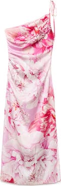 MANGO Floral Print One-Shoulder Dress