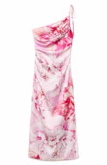 MANGO Floral Print One-Shoulder Dress