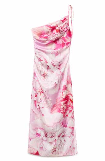 MANGO Floral Print One-Shoulder Dress