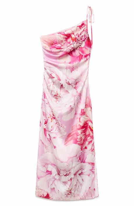 MANGO Floral Print One-Shoulder Dress