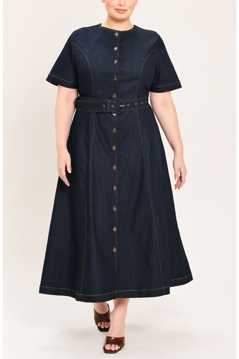 Denim Midi Dress, Main, color, DARK DENIM