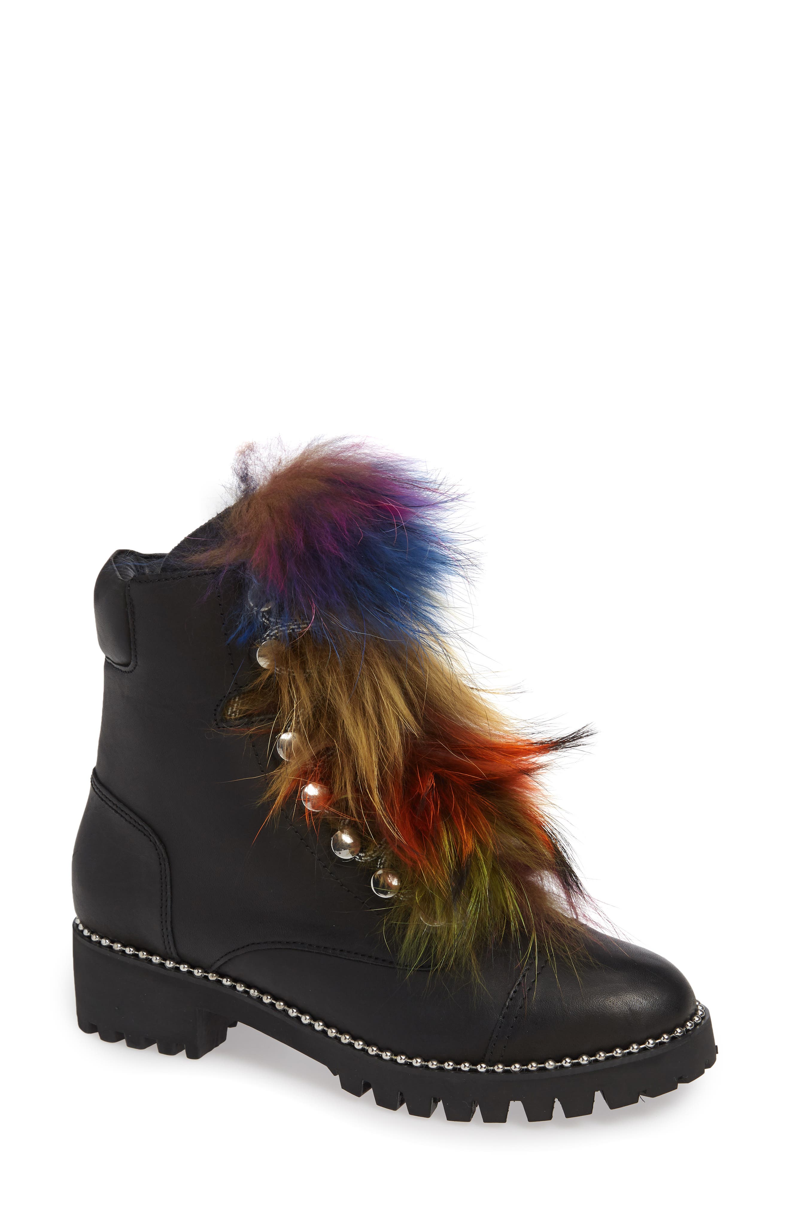 Trekker Boot with Genuine Shearling Trim, Main, color, BLACK LEATHER