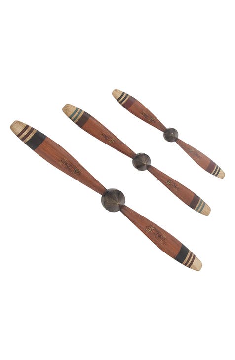 Red Metal 2-Blade Airplane Propeller Wall Decor with Aviation Detail - Set of 3