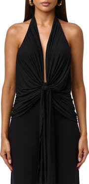 Naked Wardrobe Deep Plunge Neck Tie Front Halter Top