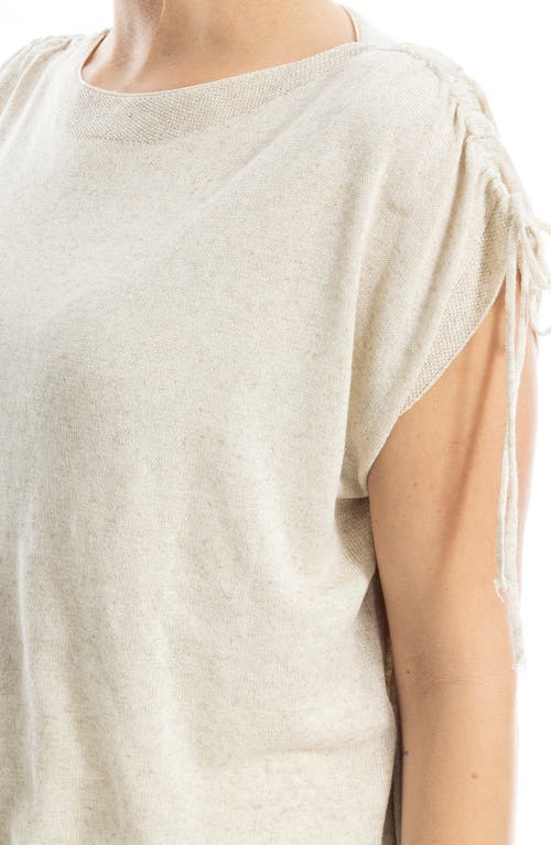 Max Studio Ruched Shoulder Short Sleeve Knit Sweater In Gray