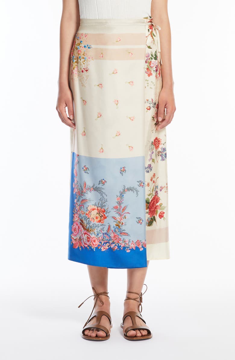 Weekend Max Mara Peggi Mix Print Silk Wrap Skirt, Main, color, Ivory