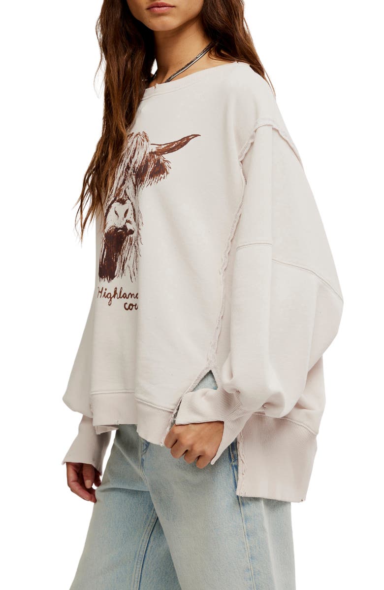 Free People Camden Oversize Graphic Sweatshirt, Alternate, color, Highland Cow Combo