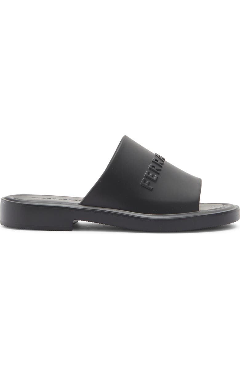 FERRAGAMO Giuneva Logo Embossed Slide Sandal, Alternate, color, Black