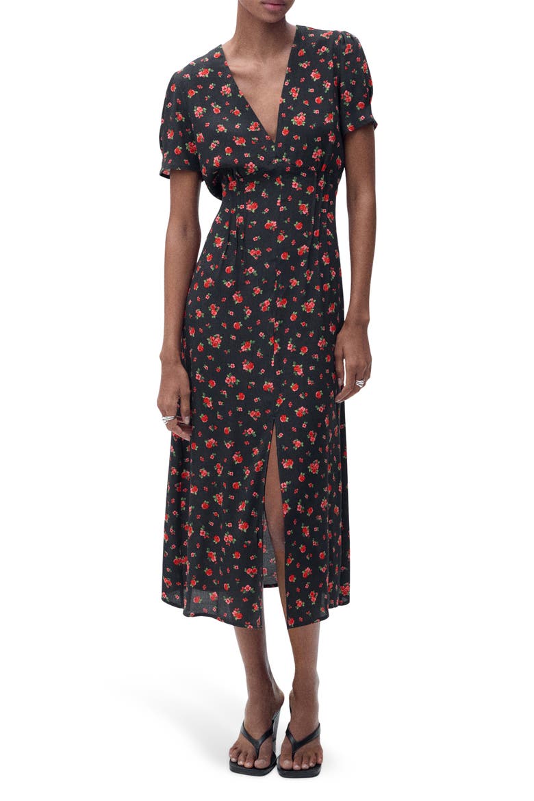 Floral Print Midi Dress, Main, color, BLACK