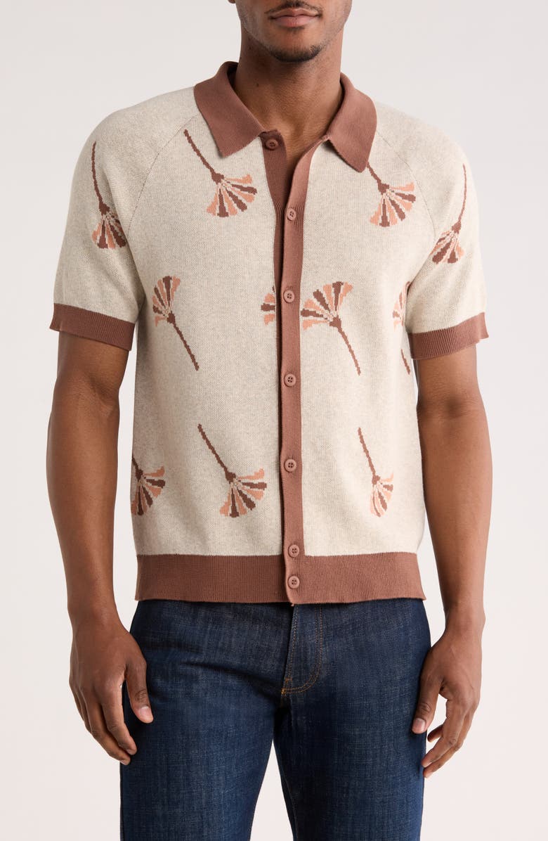 JASON WU Dandelion Raglan Sleeve Button-Up Polo Sweater, Main, color, Acorn/ Oat Melange