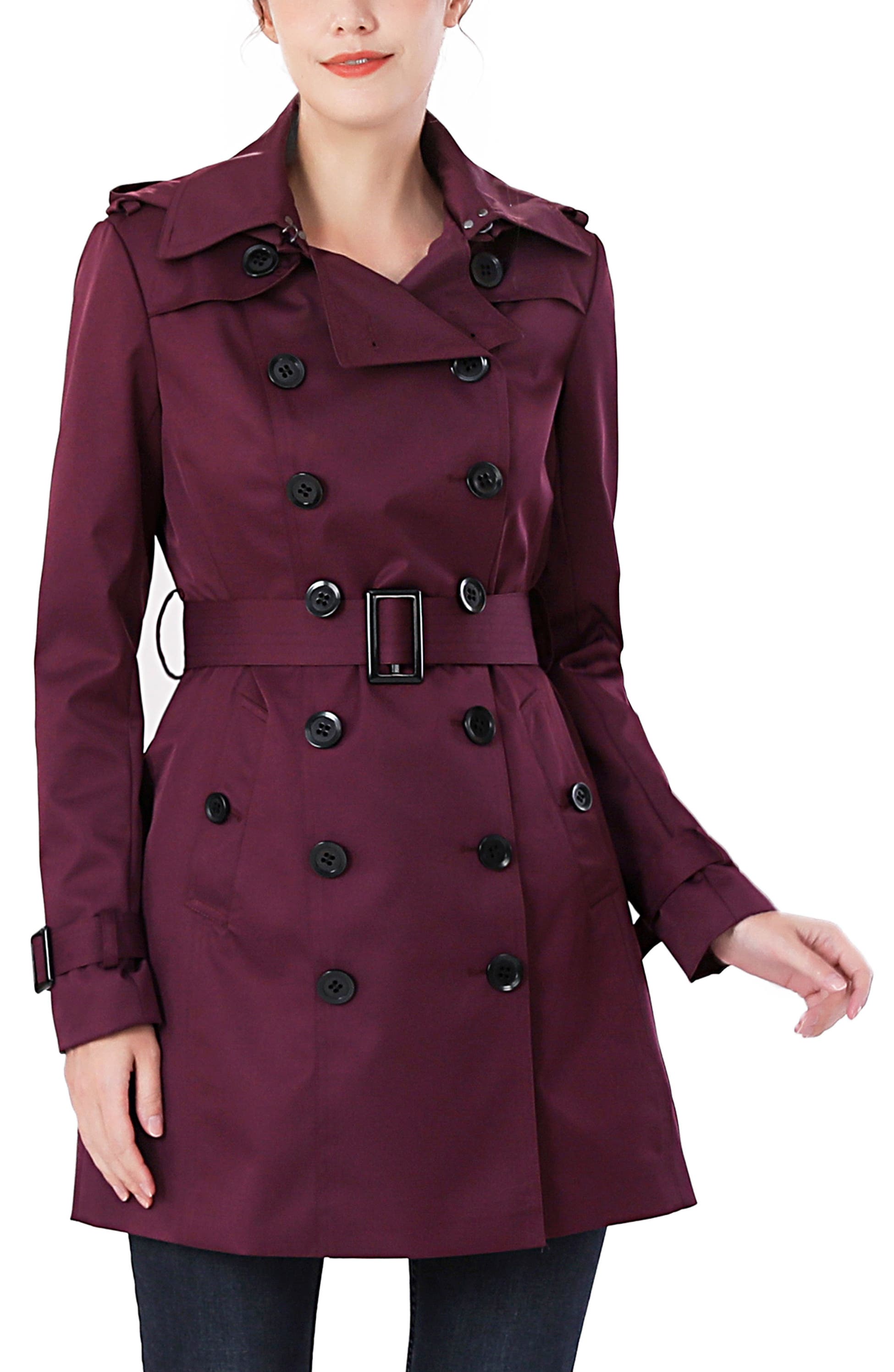 Kimi & Kai Women's Rosie Hooded Trench Coat, Main, color, Grape Wine