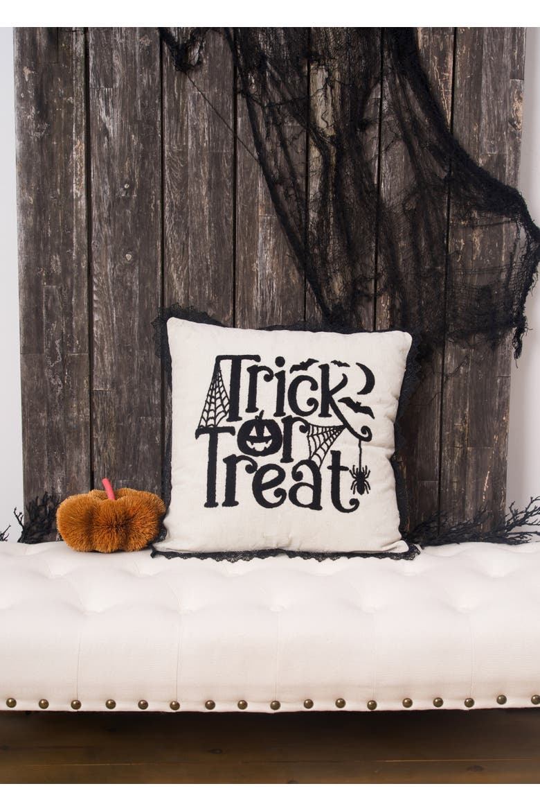 "Trick Or Treat" Halloween Accent Throw Pillow 18" x 18", Alternate, color, Beige