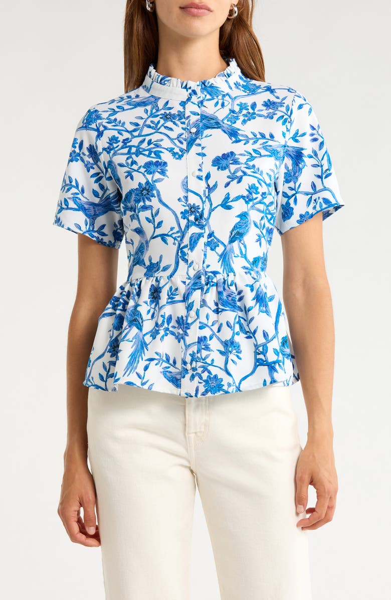 SUGARLIPS Ciela Floral Print Shirt, Main, color, Whte-Blues
