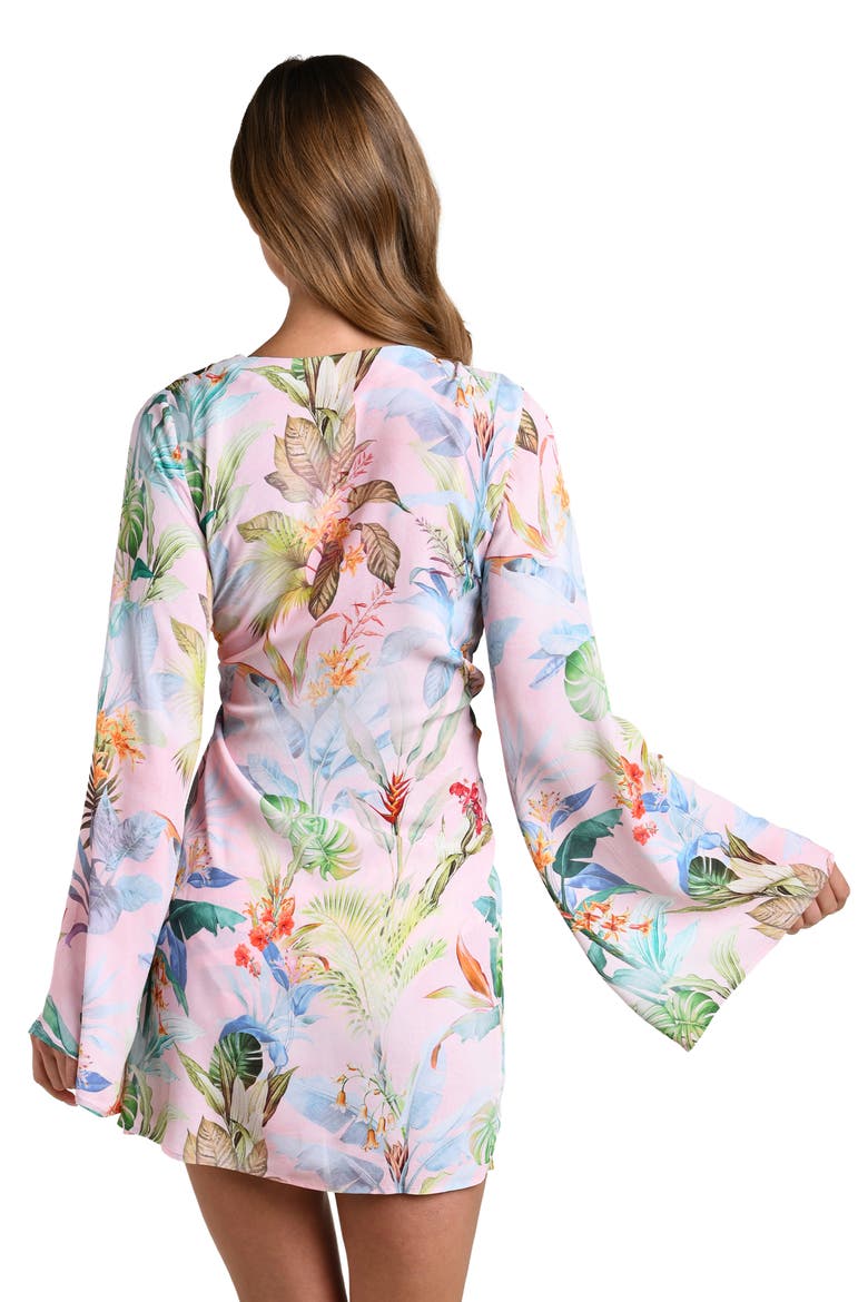 Colorful Palms Long Sleeve Cover-Up Dress, Alternate, color, PINK MULTI
