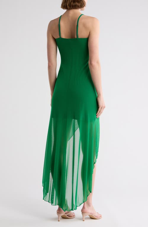 Bebe High Low Mesh Dress In Green