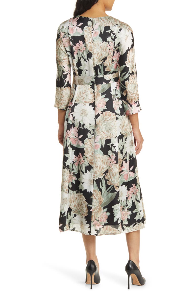 Anne Klein Floral Long Sleeve Belted Midi Dress, Alternate, color, 