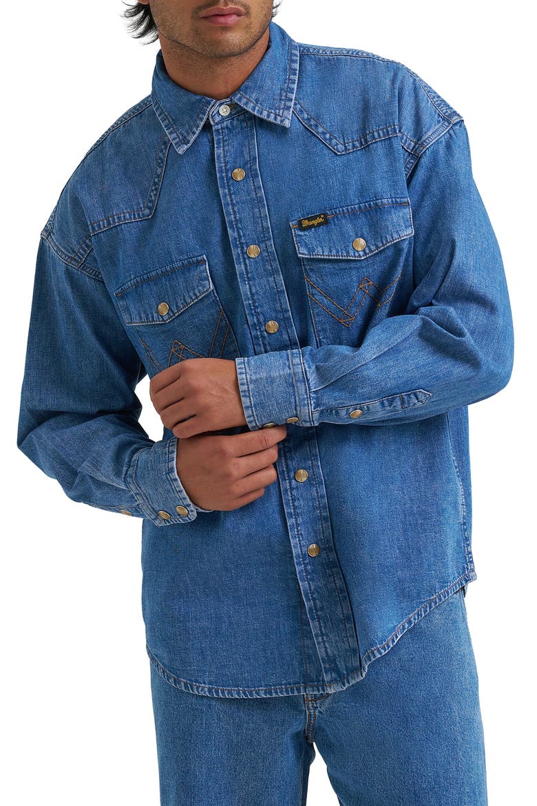 Long Sleeve Denim Western Shirt, Main, color, COWBOY FADE