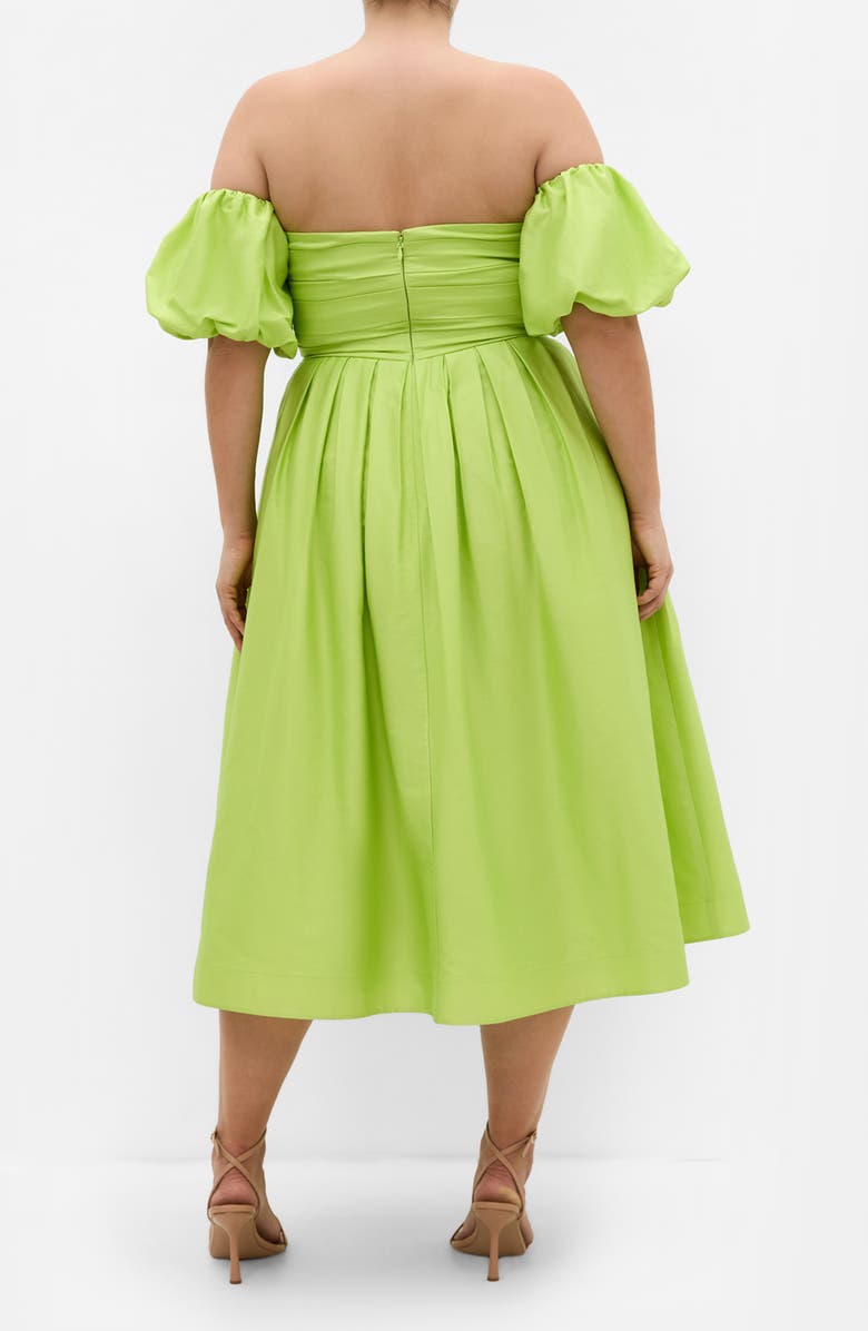City Chic Rosalee Off the Shoulder Cotton Midi Dress, Alternate, color, Pistachio
