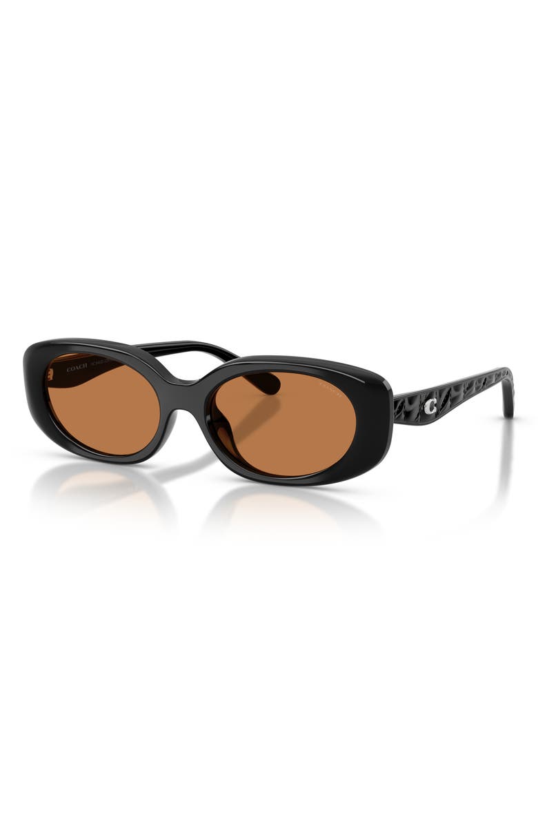 COACH 54mm Oval Sunglasses, Alternate, color, Black / Amber Solid