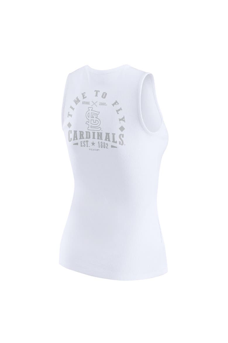 Women's WEAR by Erin Andrews White St. Louis Cardinals Rib-Knit Henley Tank Top, Alternate, color, White