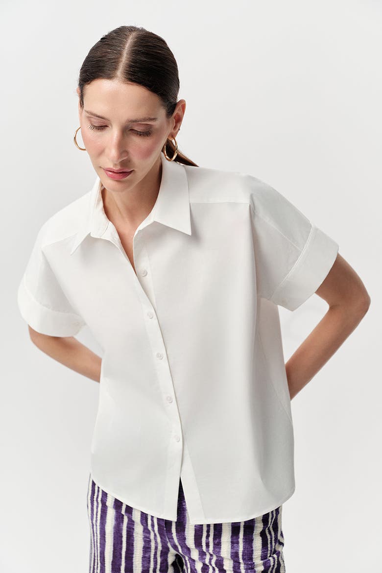 Tegan Shirt Collar Short Sleeve Poplin Shirt, Alternate, color, White