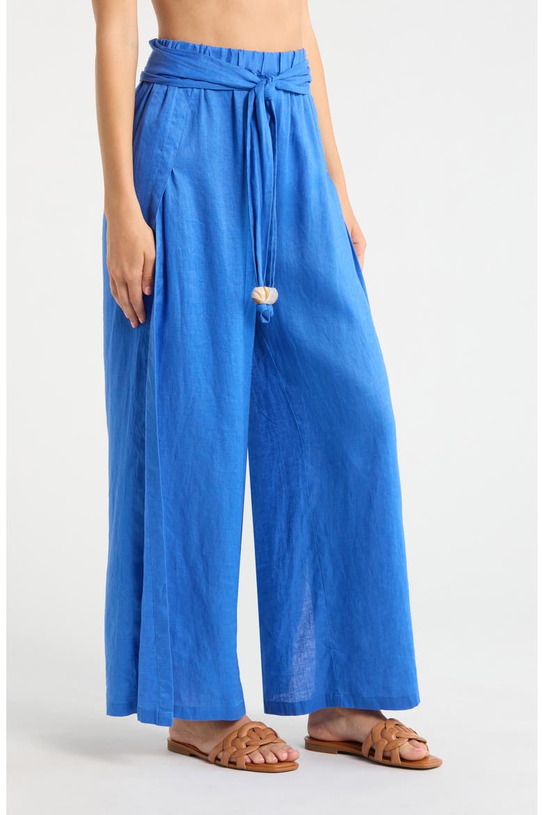 Tie Side Linen Cover-Up Pants, Alternate, color, SAPPHIRE BLUE