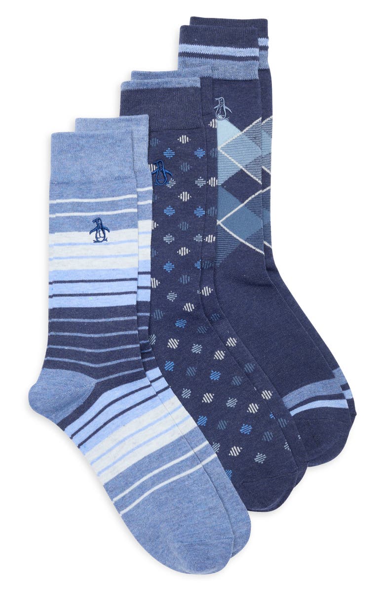 Original Penguin Henley Argyle Assorted 3-Pack Dress Socks, Main, color, 
